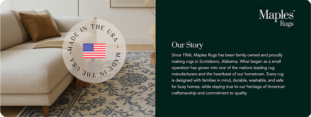 Our Story section for Maples Rugs